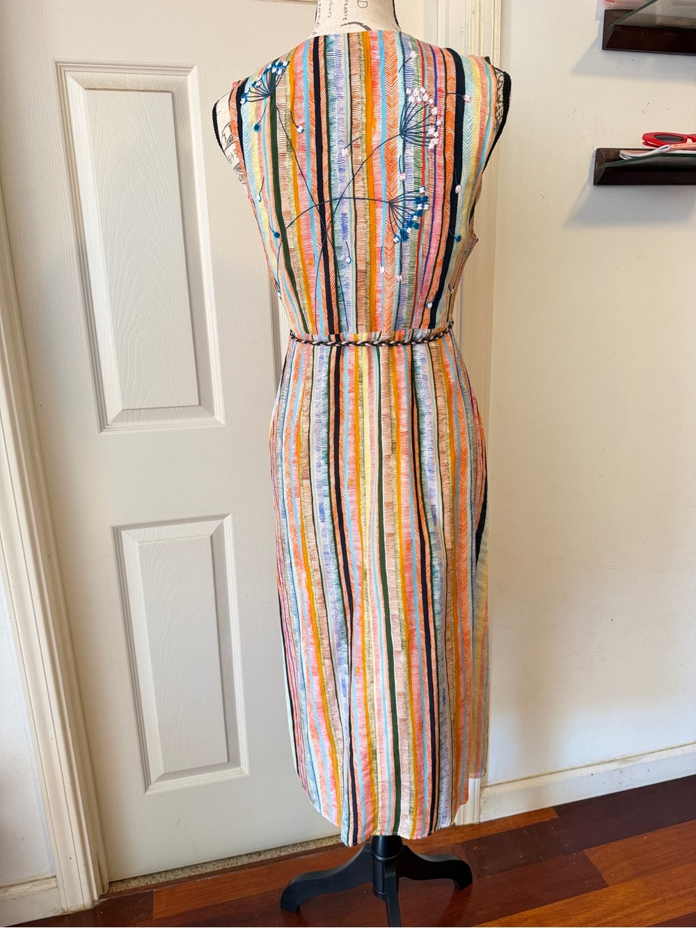 Anthropologie Multicolor Striped Embroidered Midi Dress - Picture 3 of 6